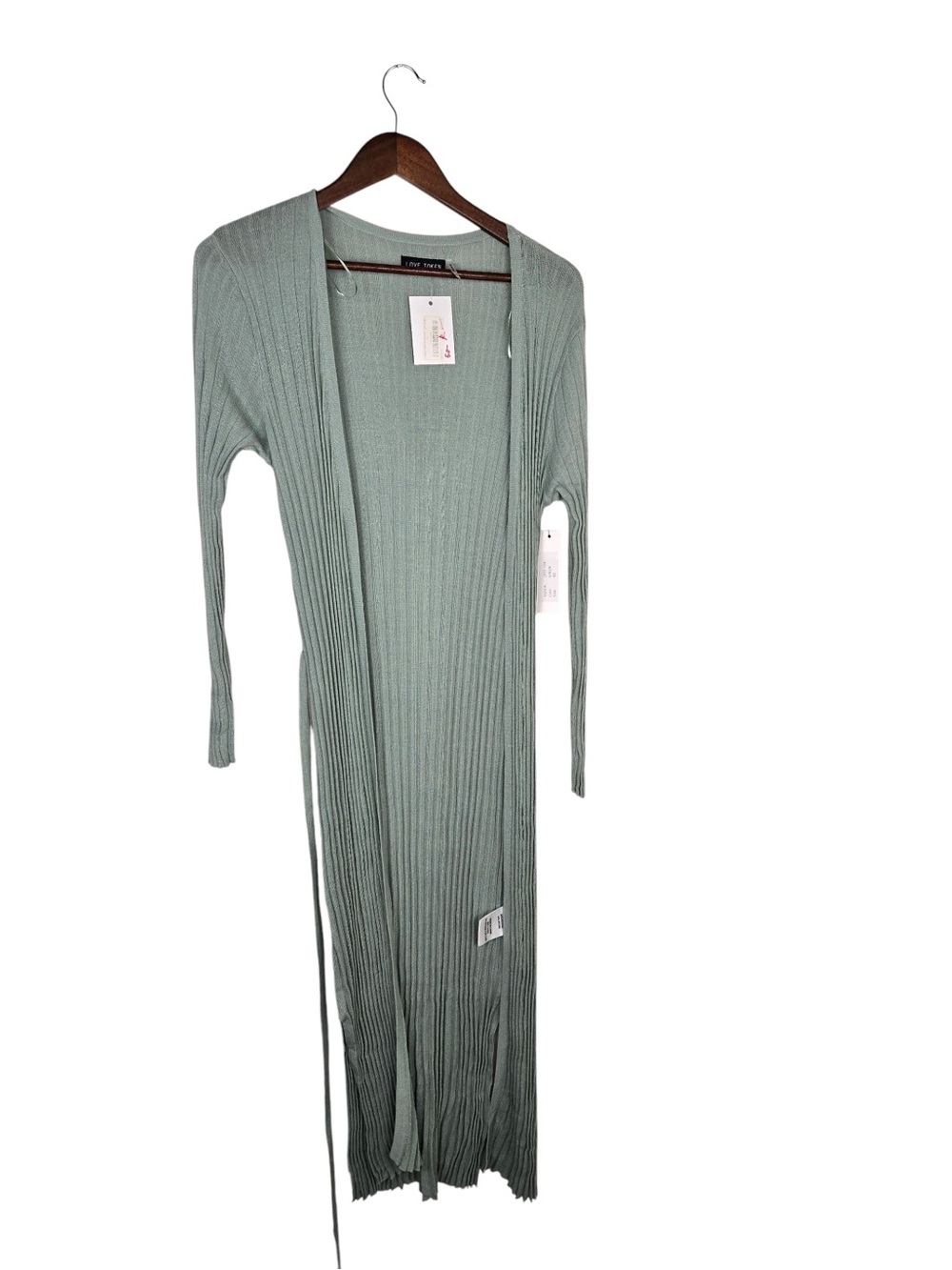 Love Token Sage Green Ribbed Duster Cardigan XS Long Open Front Knit - Picture 5 of 9